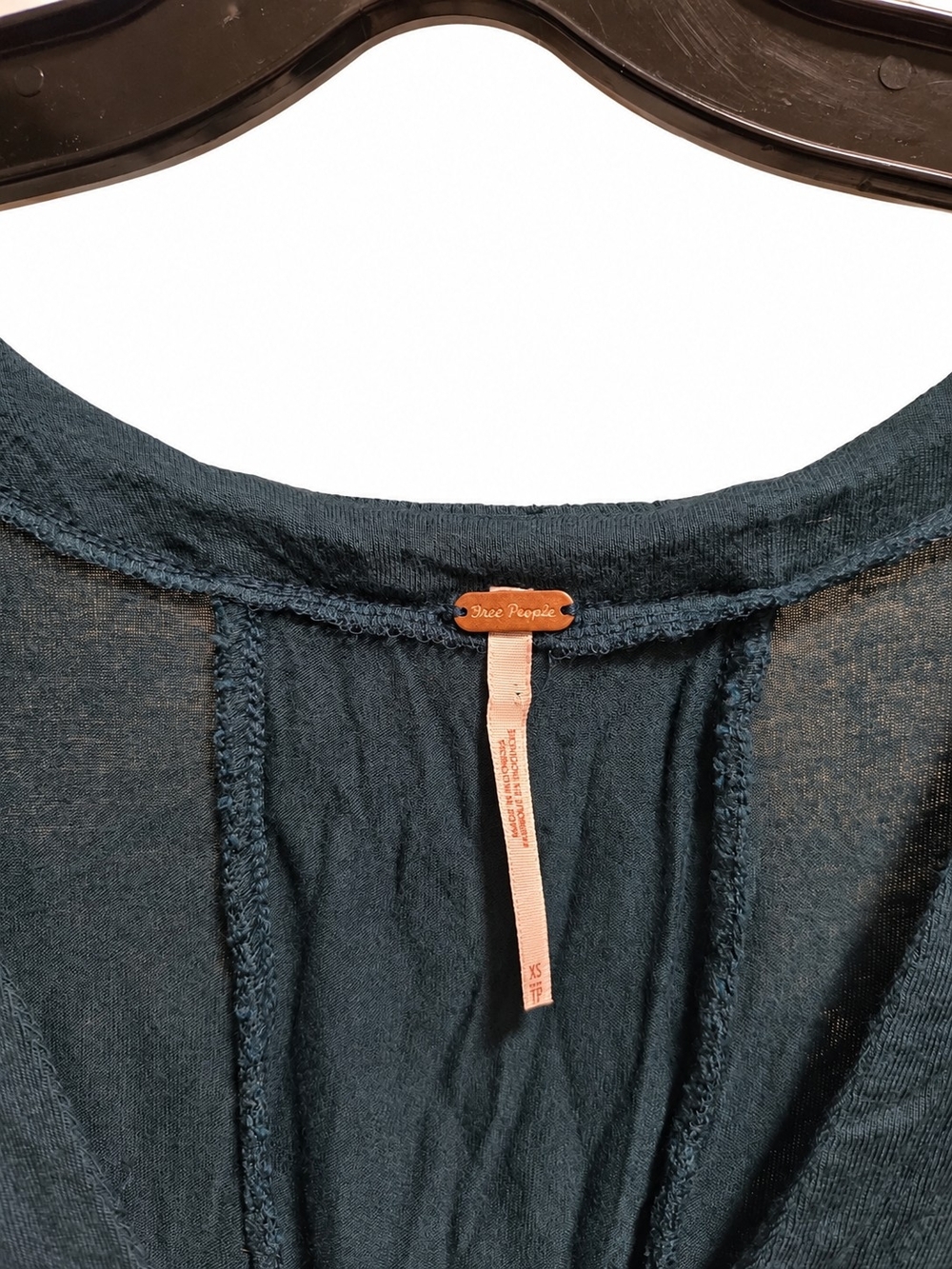 Free People Teal Blue Textured Boho Tunic Top XS Flowy V-Neck - Picture 4 of 6